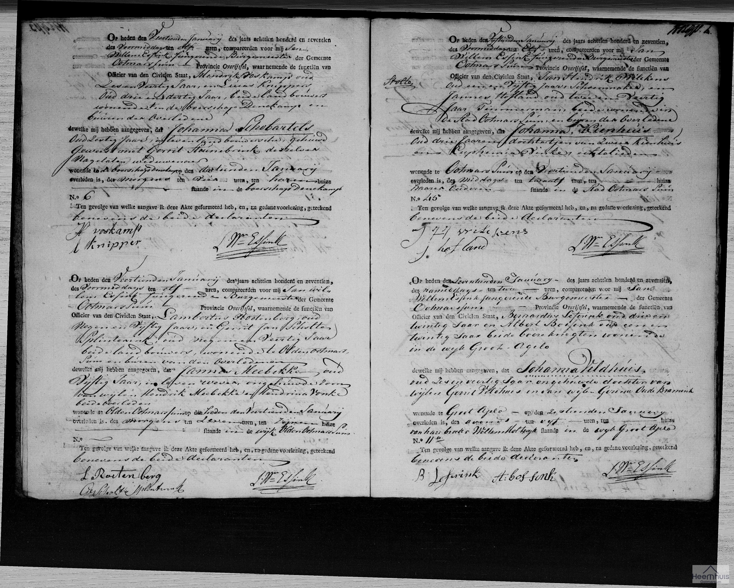 Overlijdensakte van Johanna Veldhuis