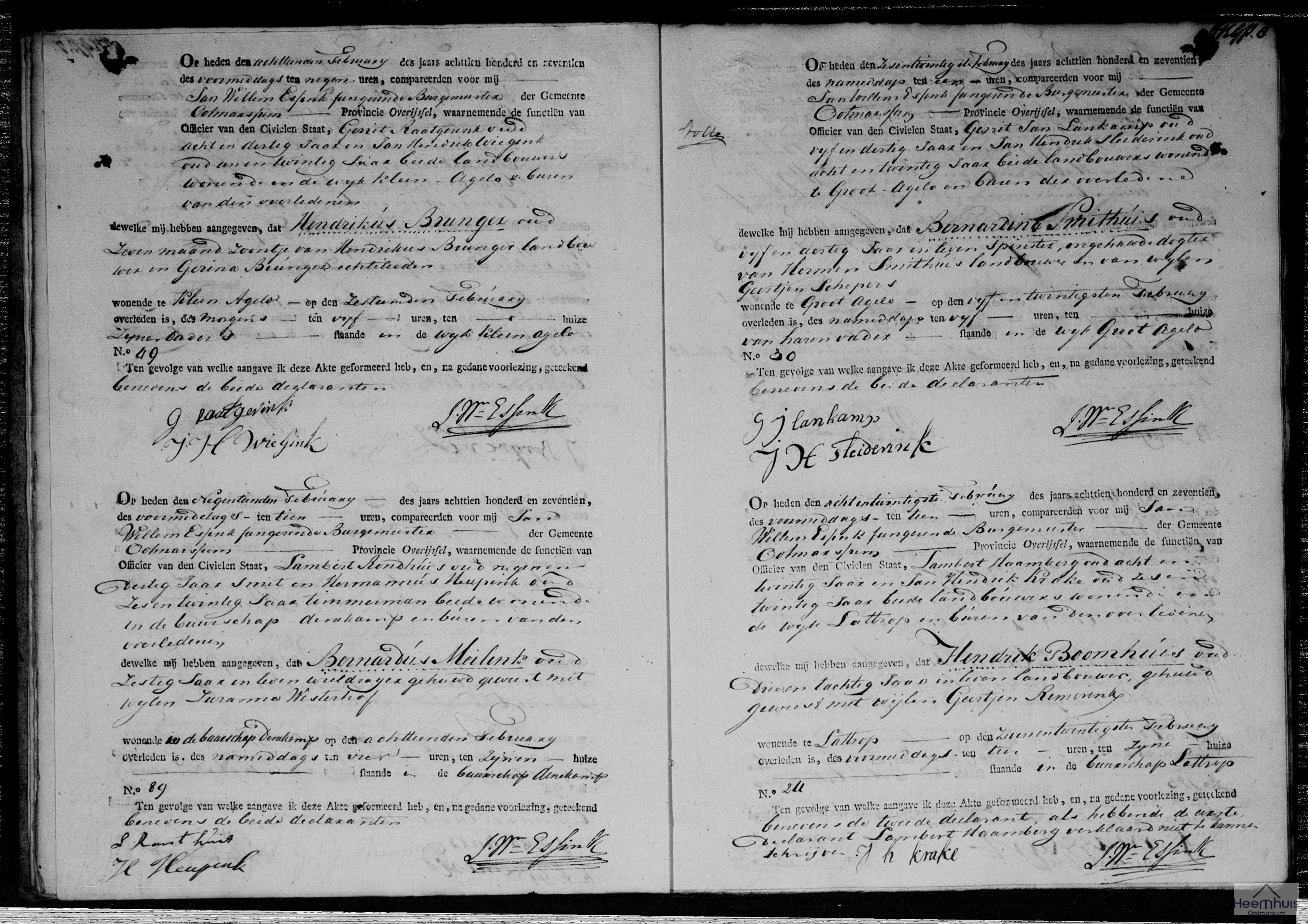 Overlijdensakte van Hendrikus Brunger