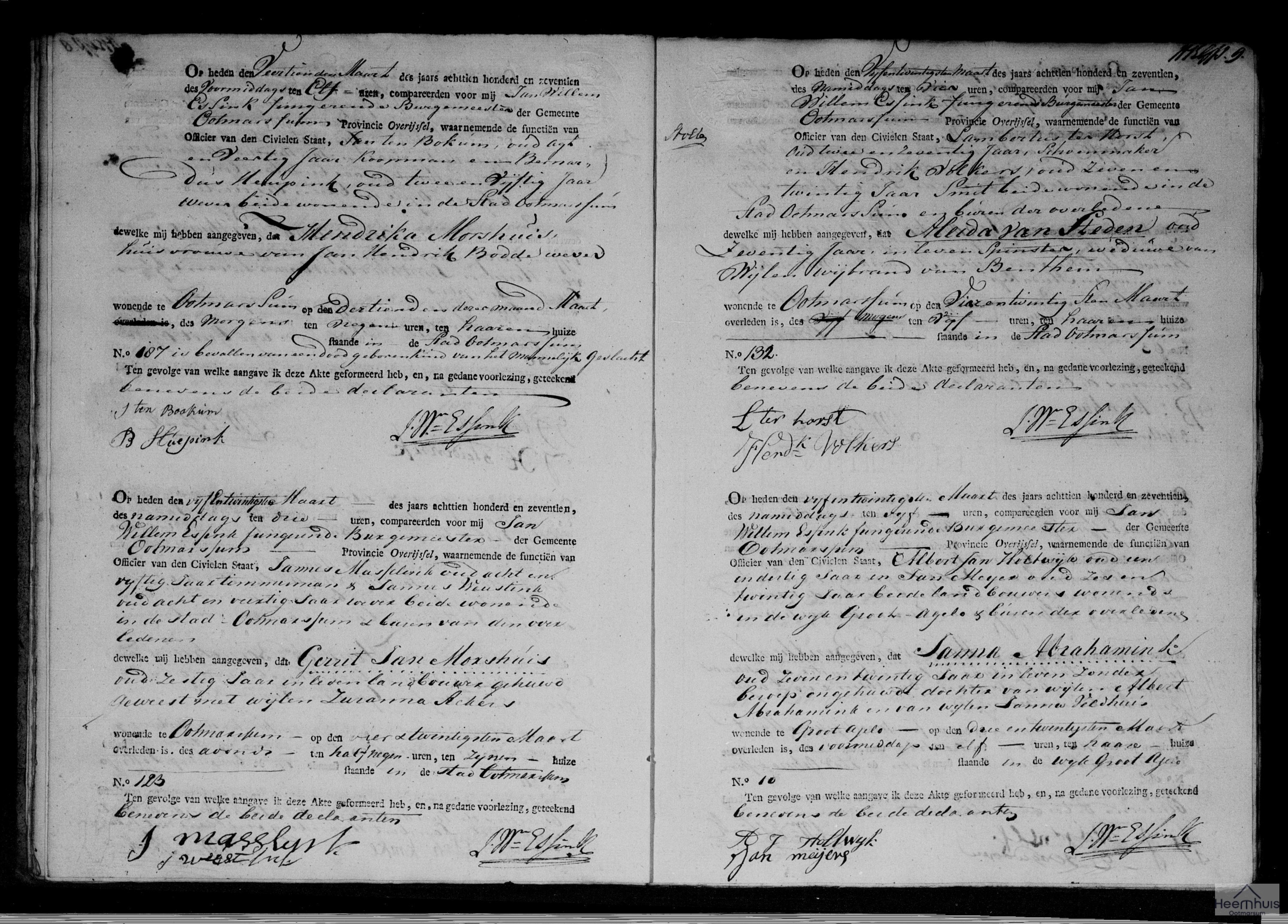 Overlijdensakte van Gerrit Jan Morshuis