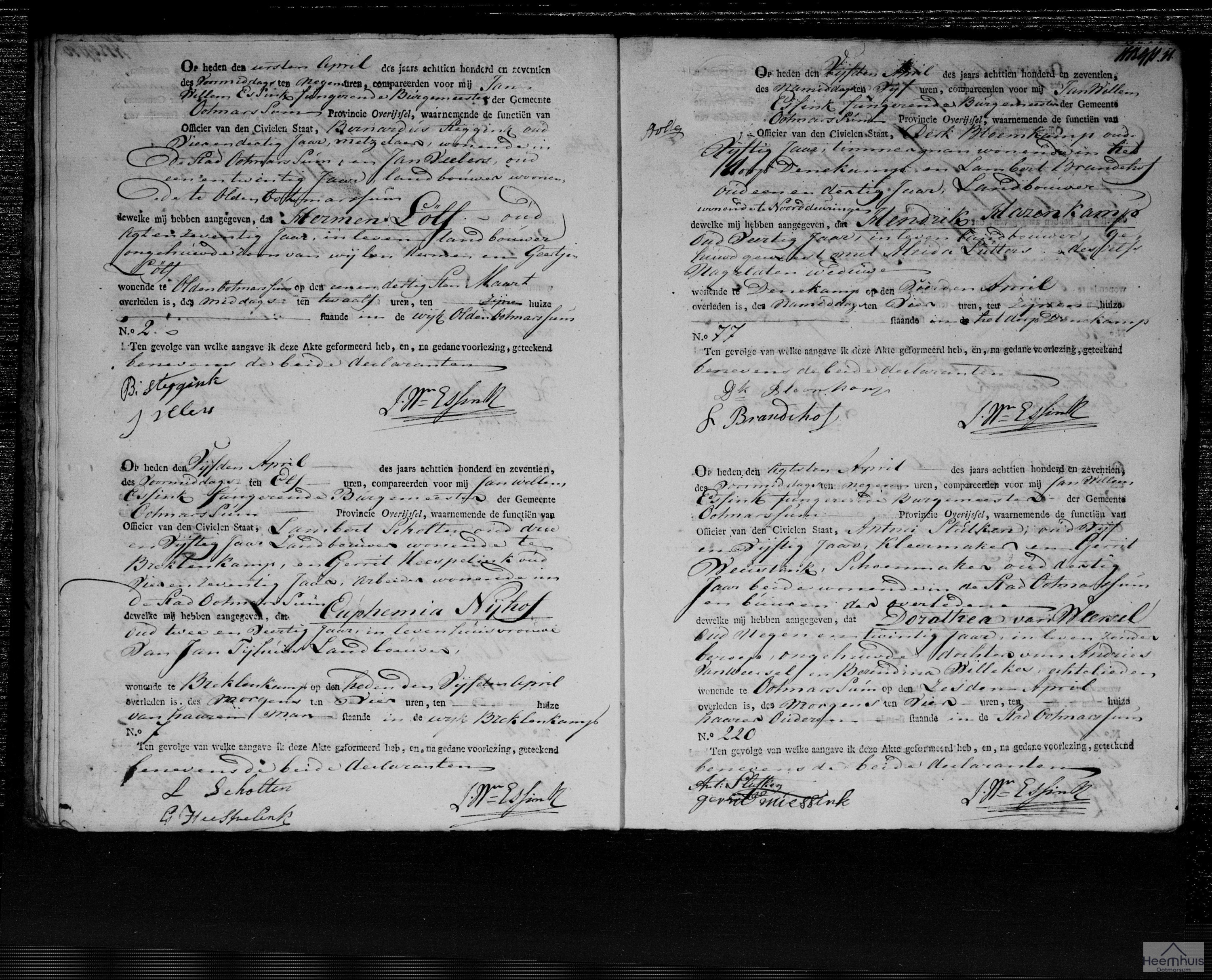 Overlijdensakte van Hendrik Hazenkamp Overlijdensakte van Hendrik Hazenkamp