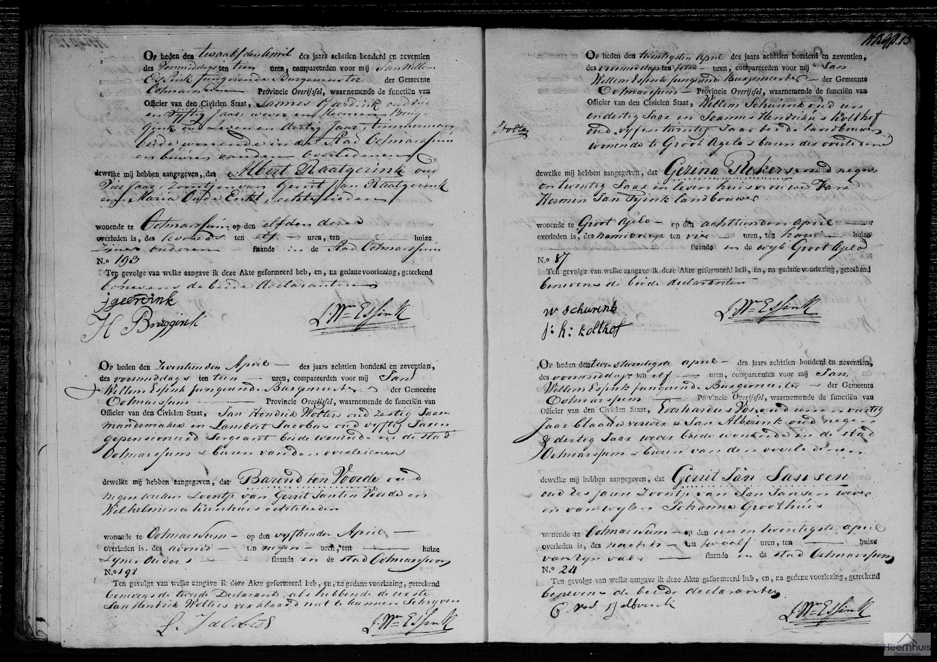 Overlijdensakte van Albert Raatgerink