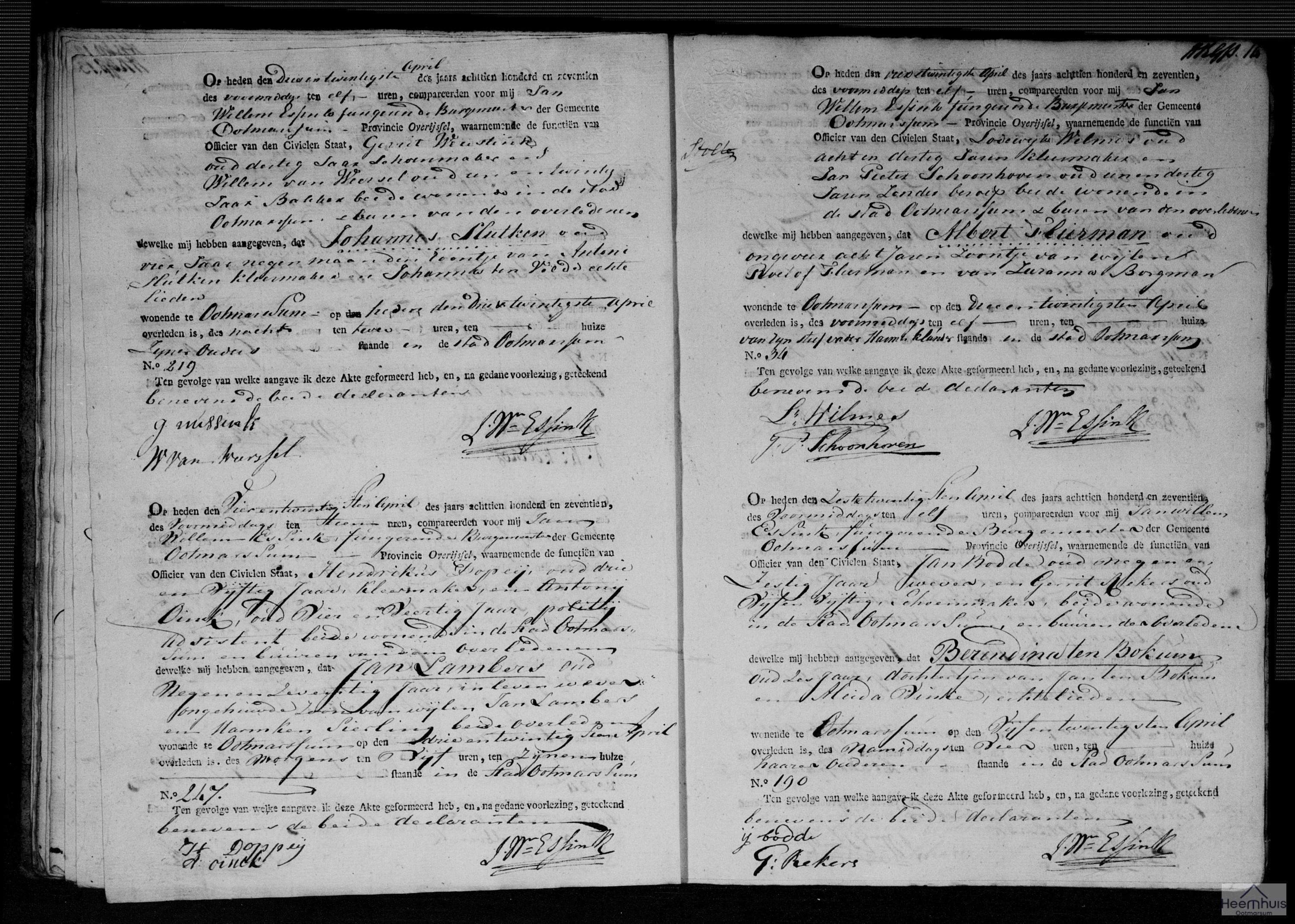 Overlijdensakte van Berendina ten Bokum