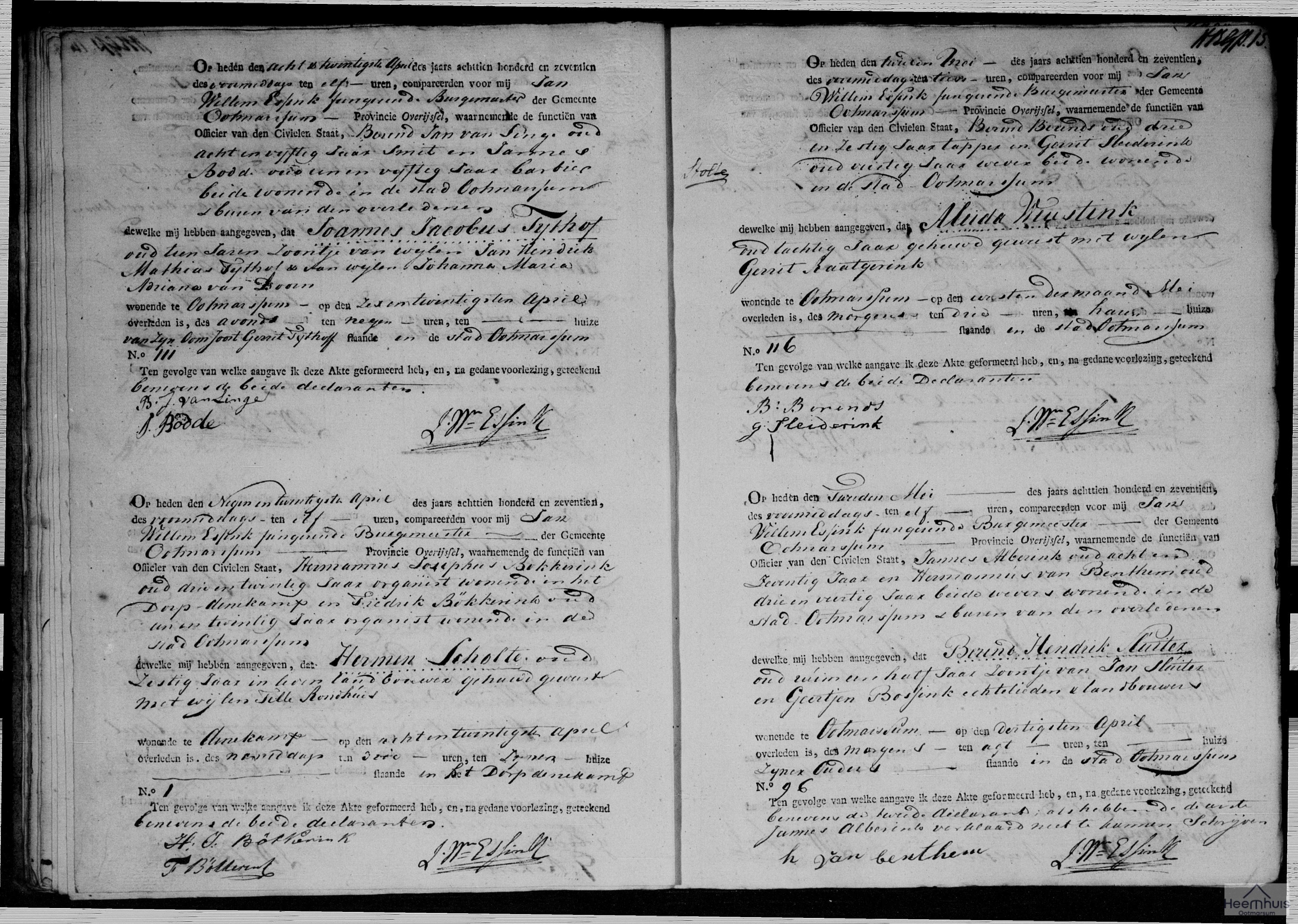 Overlijdensakte van Berend Hendrik Sluiter