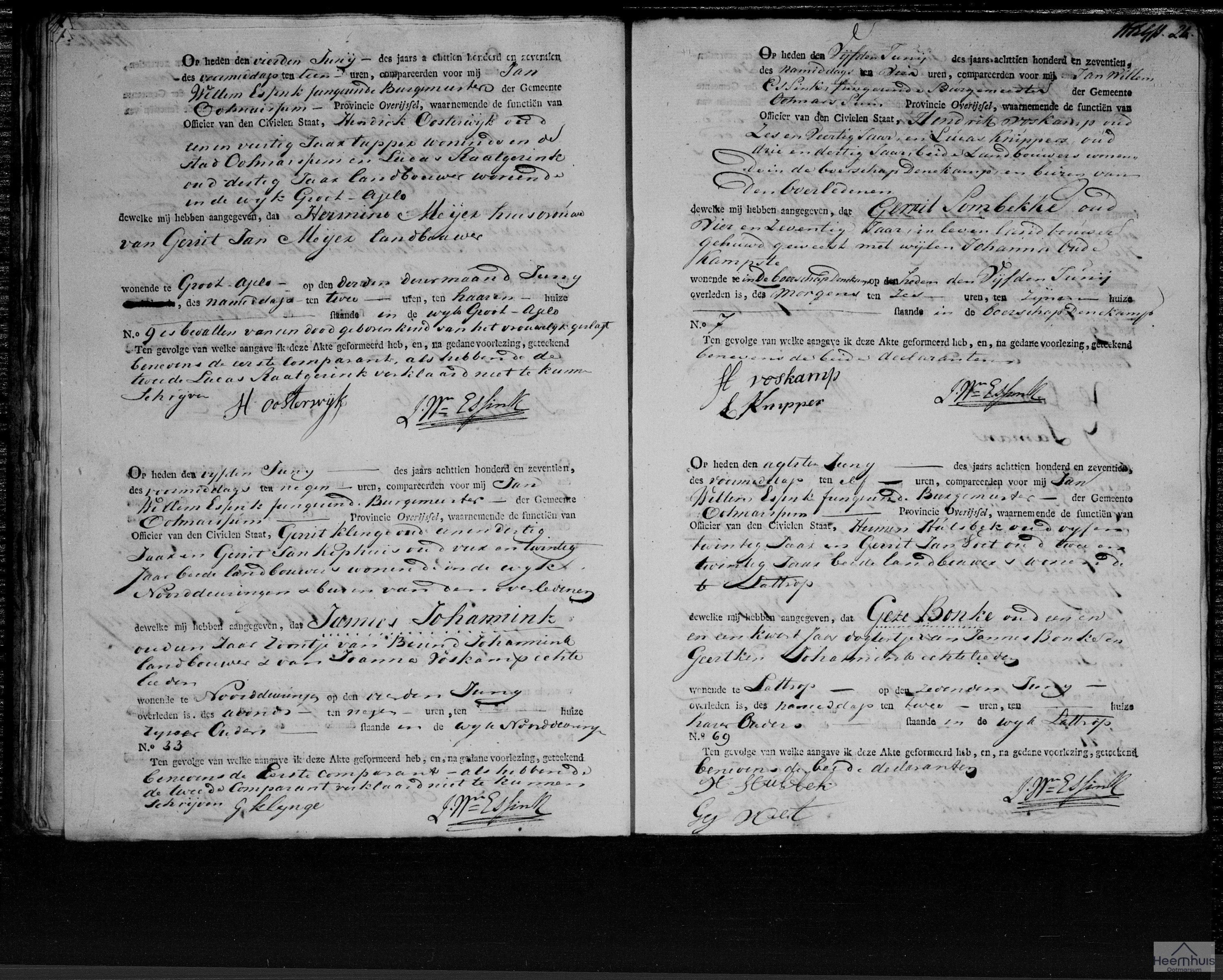 Overlijdensakte van Jannes Johannink