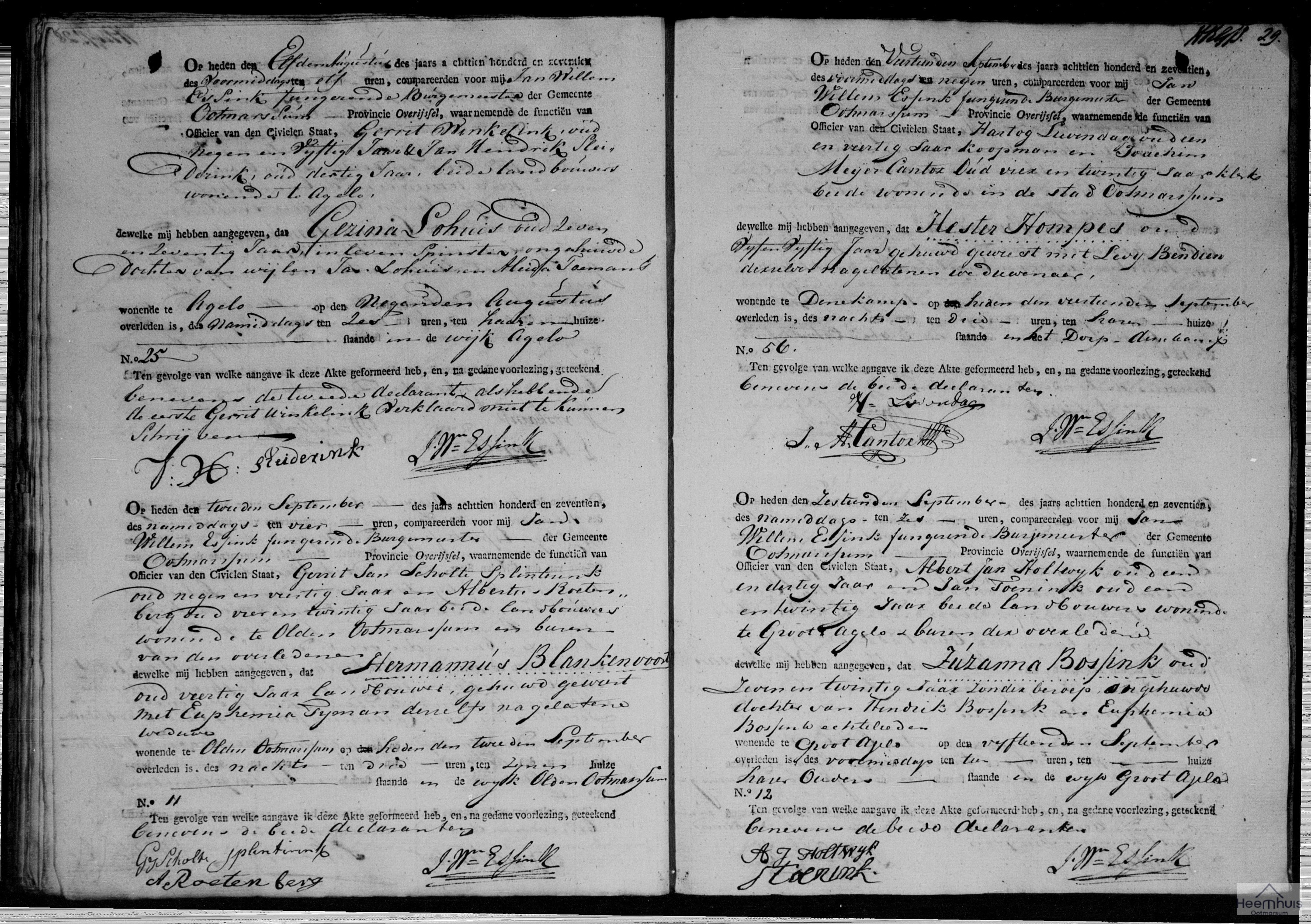 Overlijdensakte van Hester Hompes