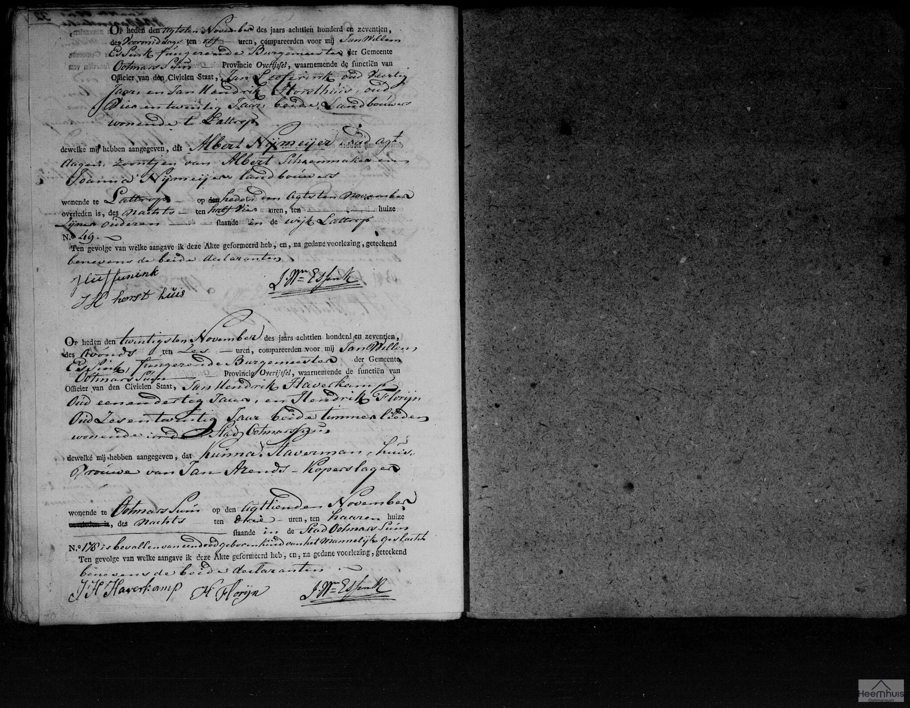 Overlijdensakte van levenloos geboren kind Arends