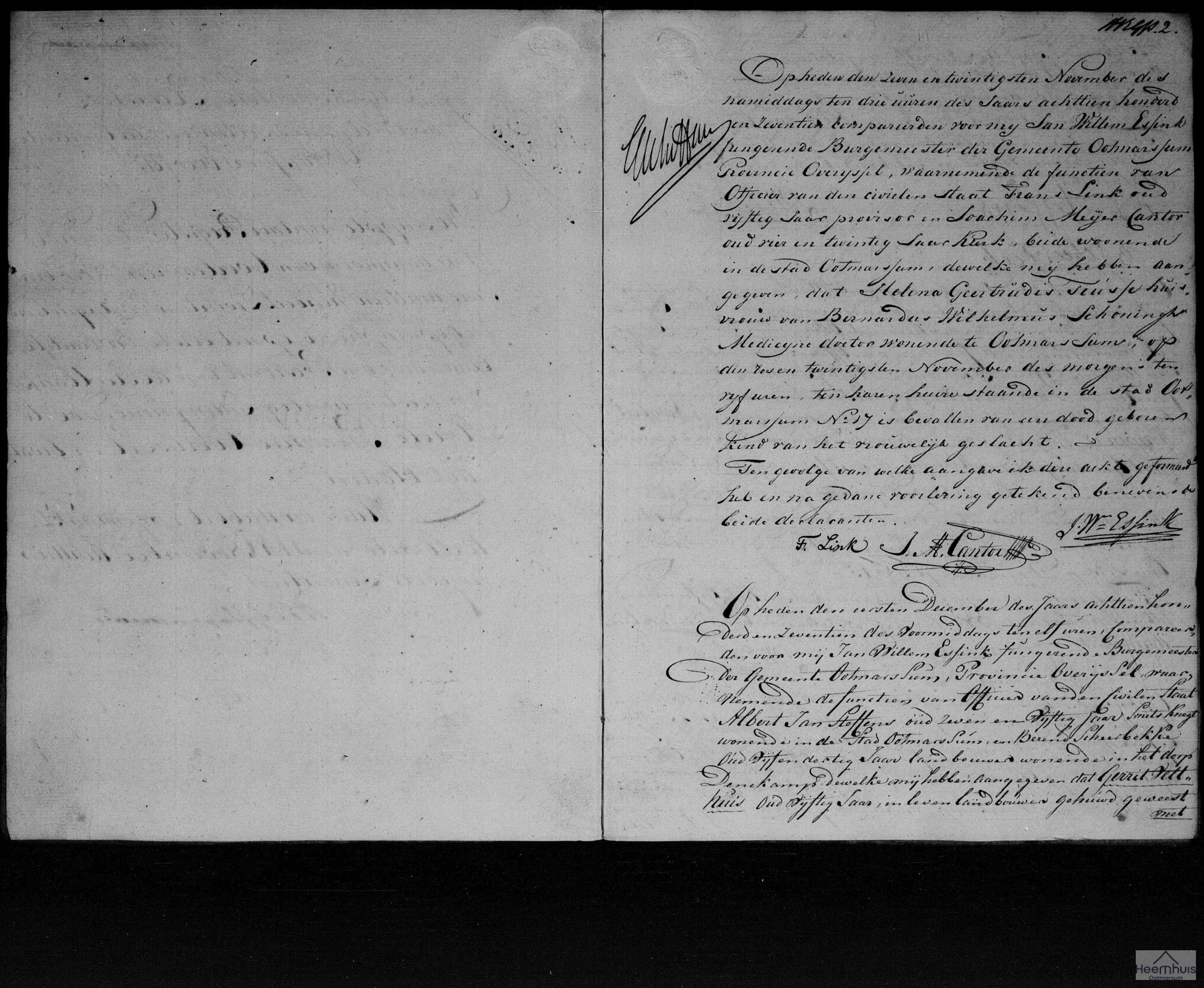 Overlijdensakte van levenloos geboren kind Schöningh