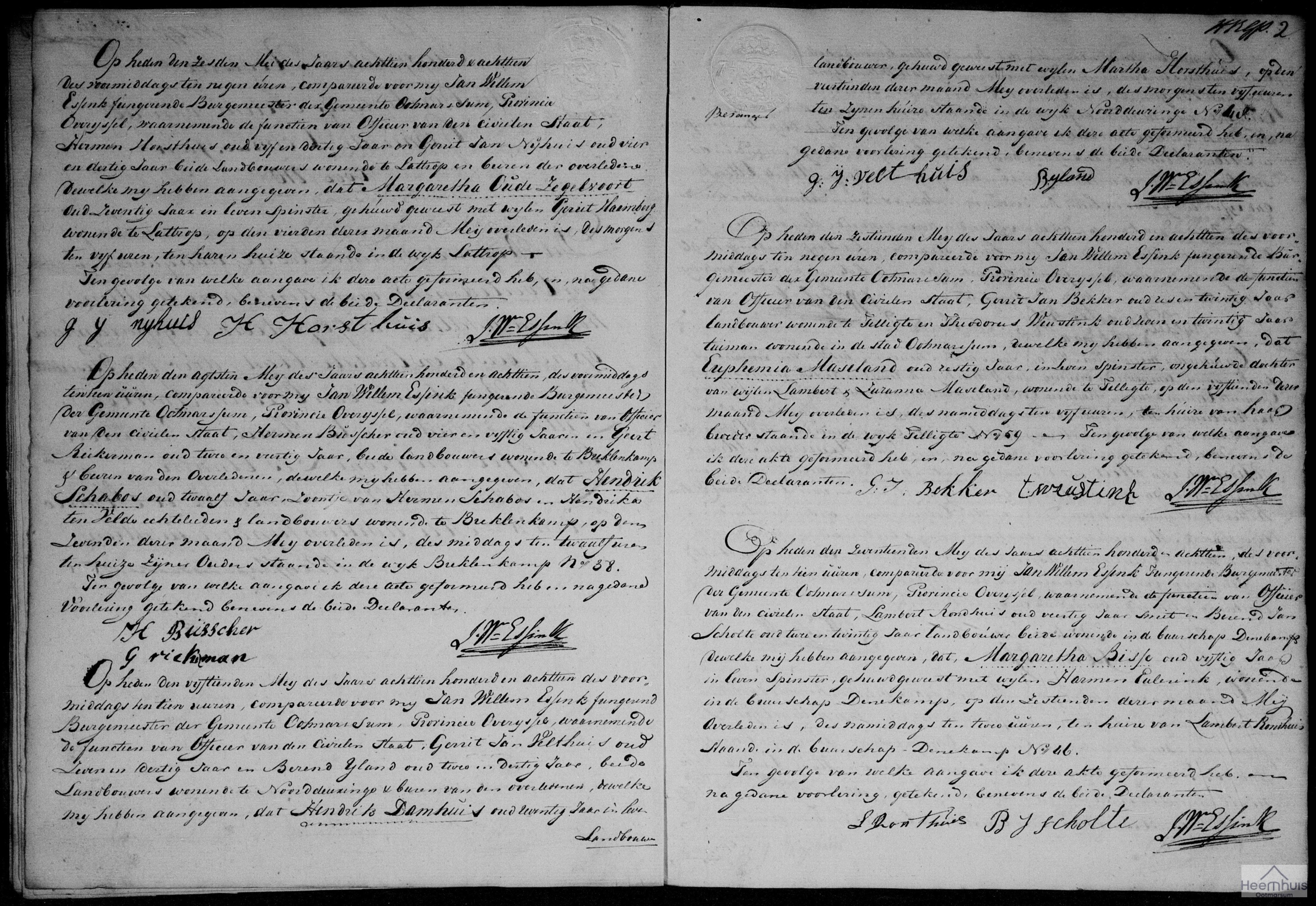 Overlijdensakte van Margaretha Oude Zegelvoort