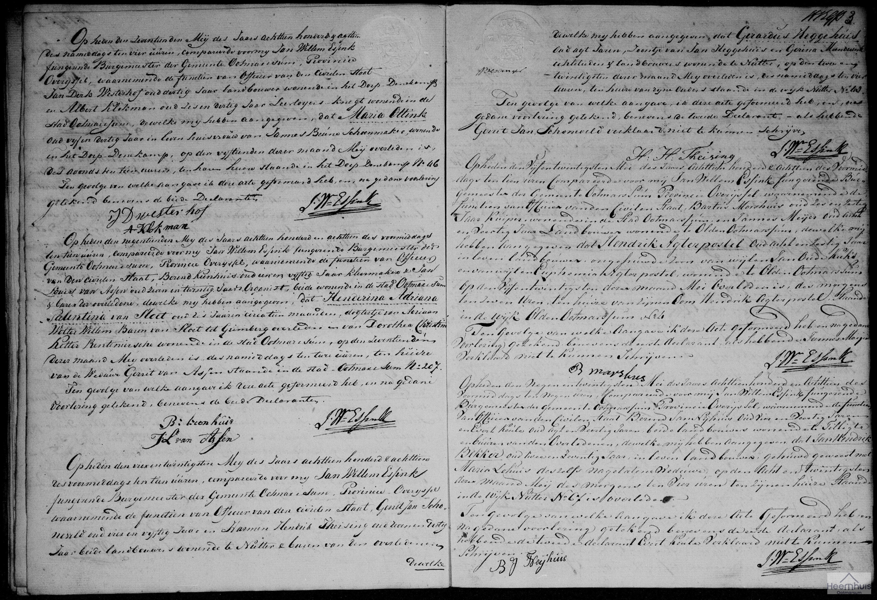 Overlijdensakte van Hendrik Agterpostel