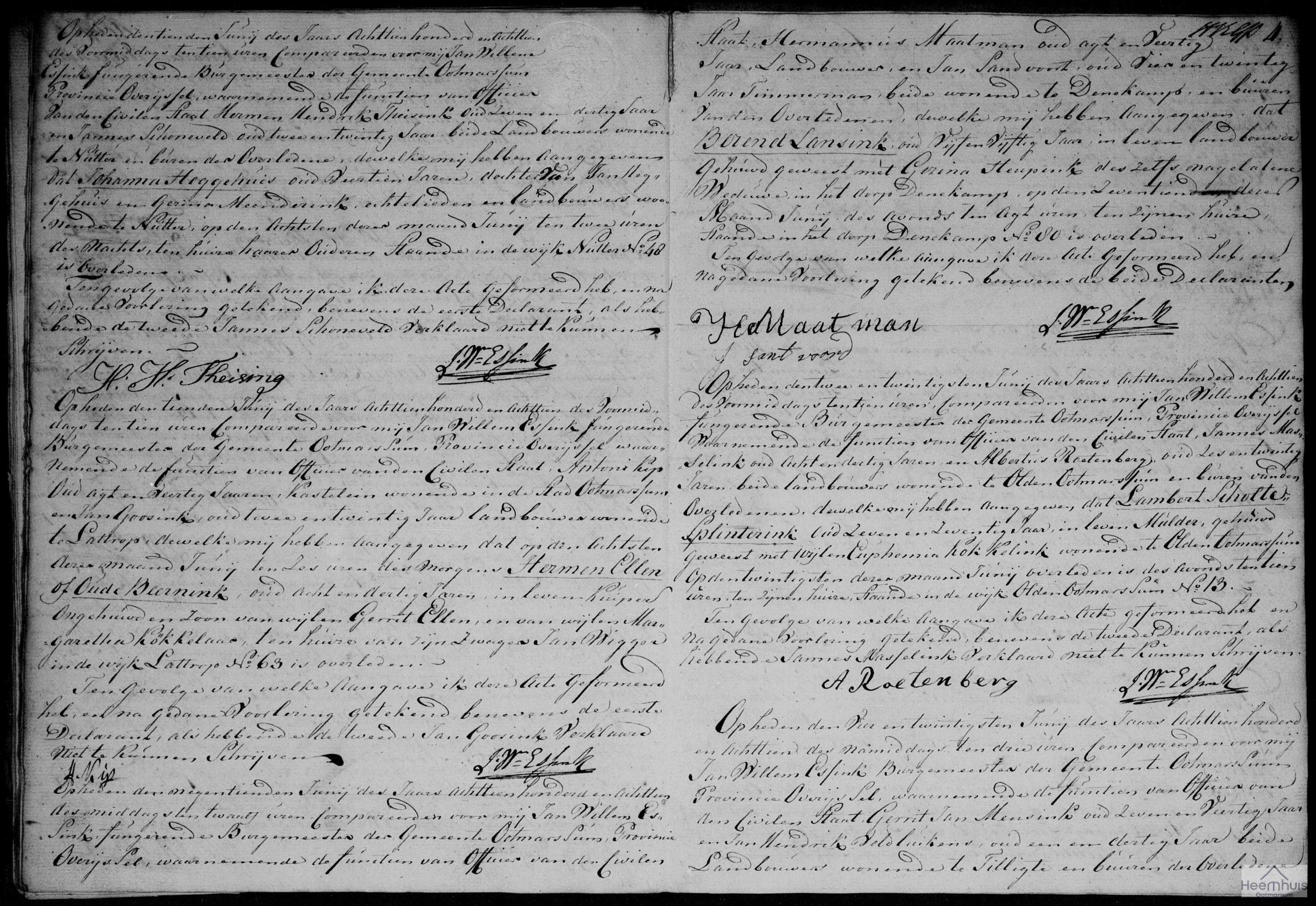 Overlijdensakte van Hermen Ellen of Oude Beernink Overlijdensakte van Hermen Ellen of Oude Beernink
