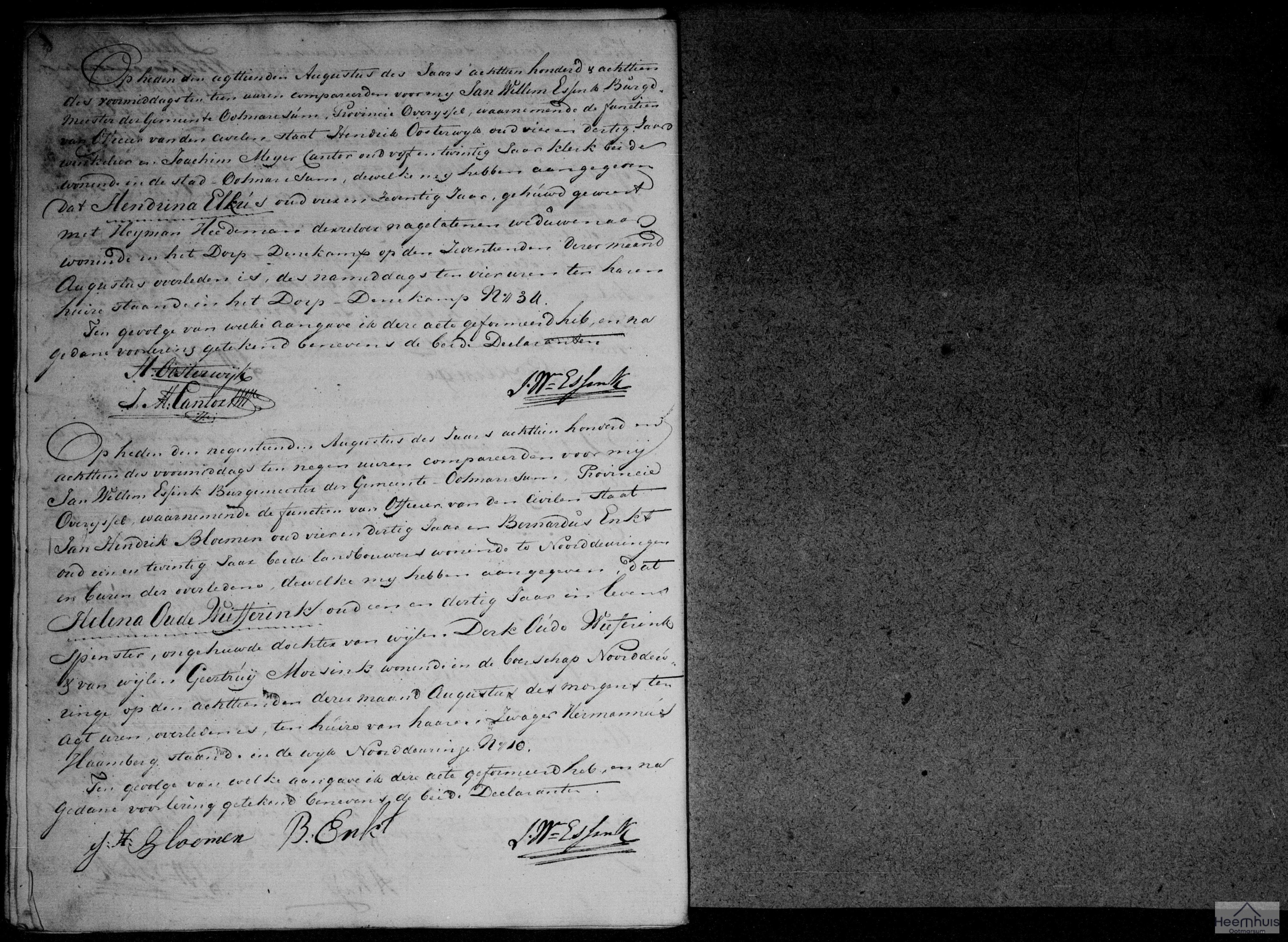 Overlijdensakte van Helena Oude Wiefferink