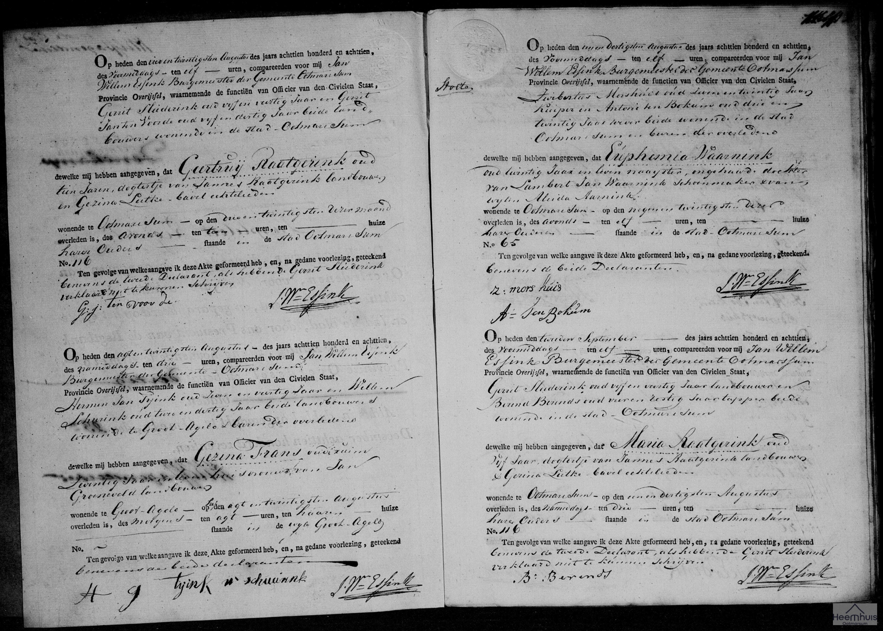 Overlijdensakte van Euphemia Waarnink