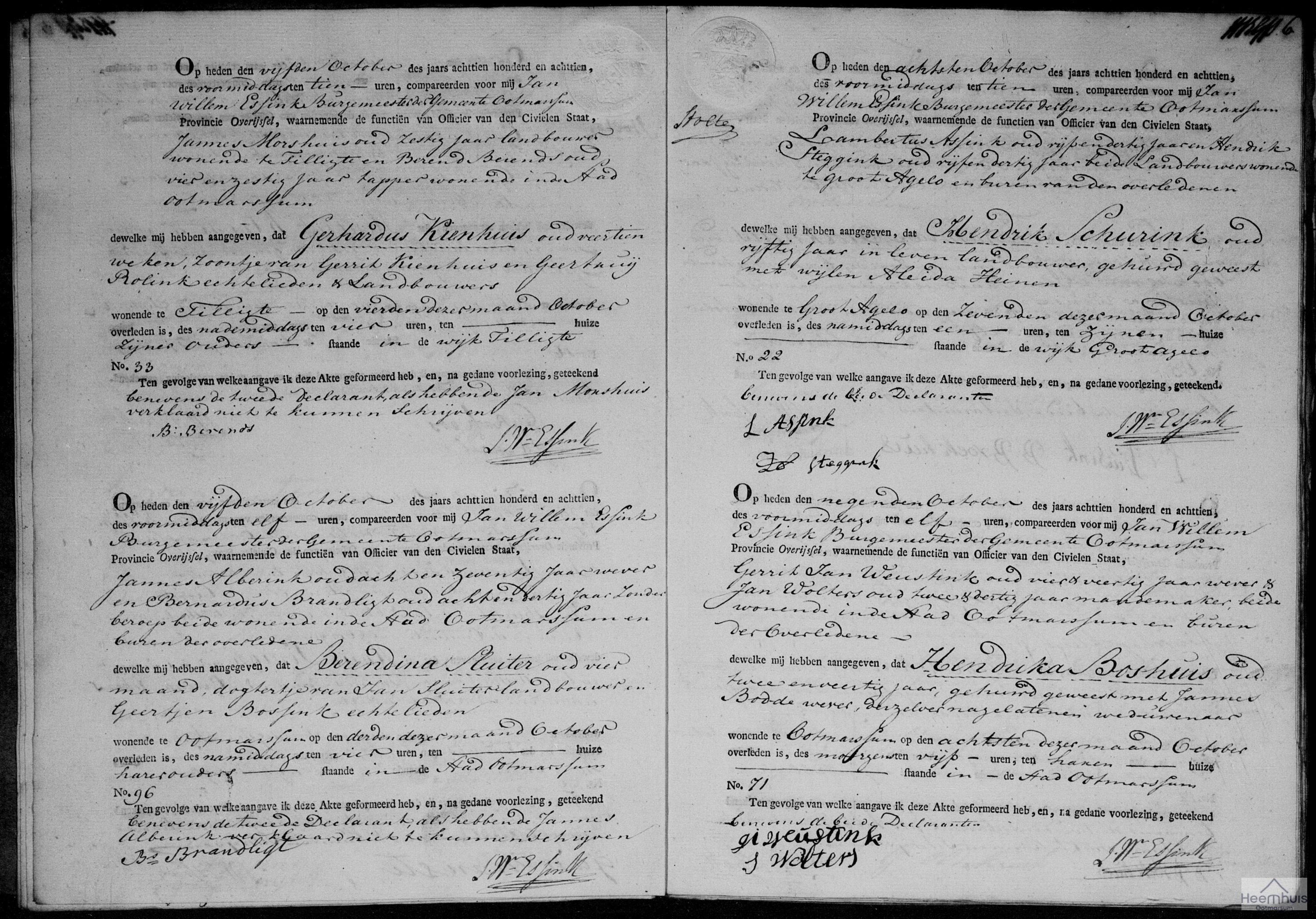 Overlijdensakte van Hendrik Schurink Overlijdensakte van Hendrik Schurink
