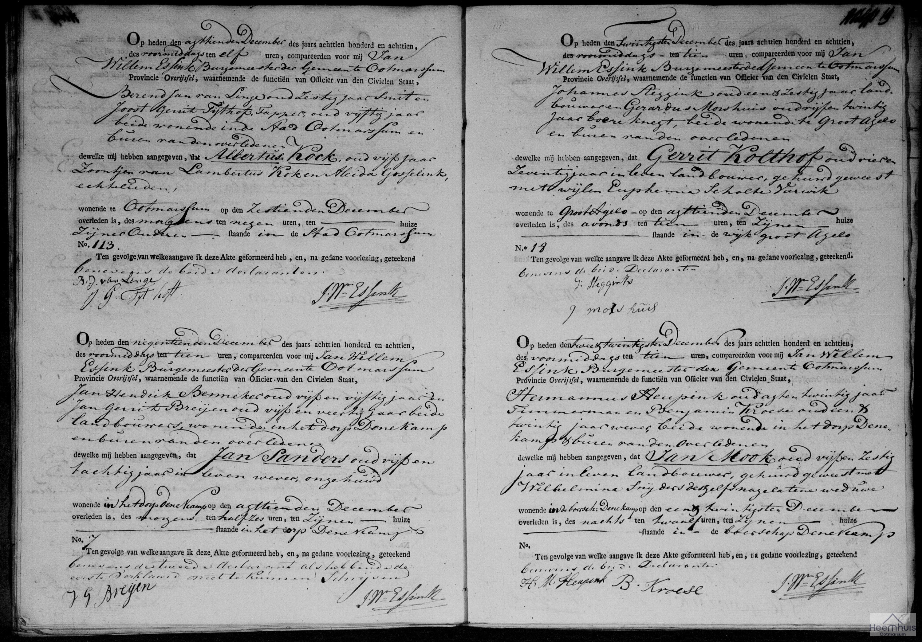 Overlijdensakte van Albertus Kock