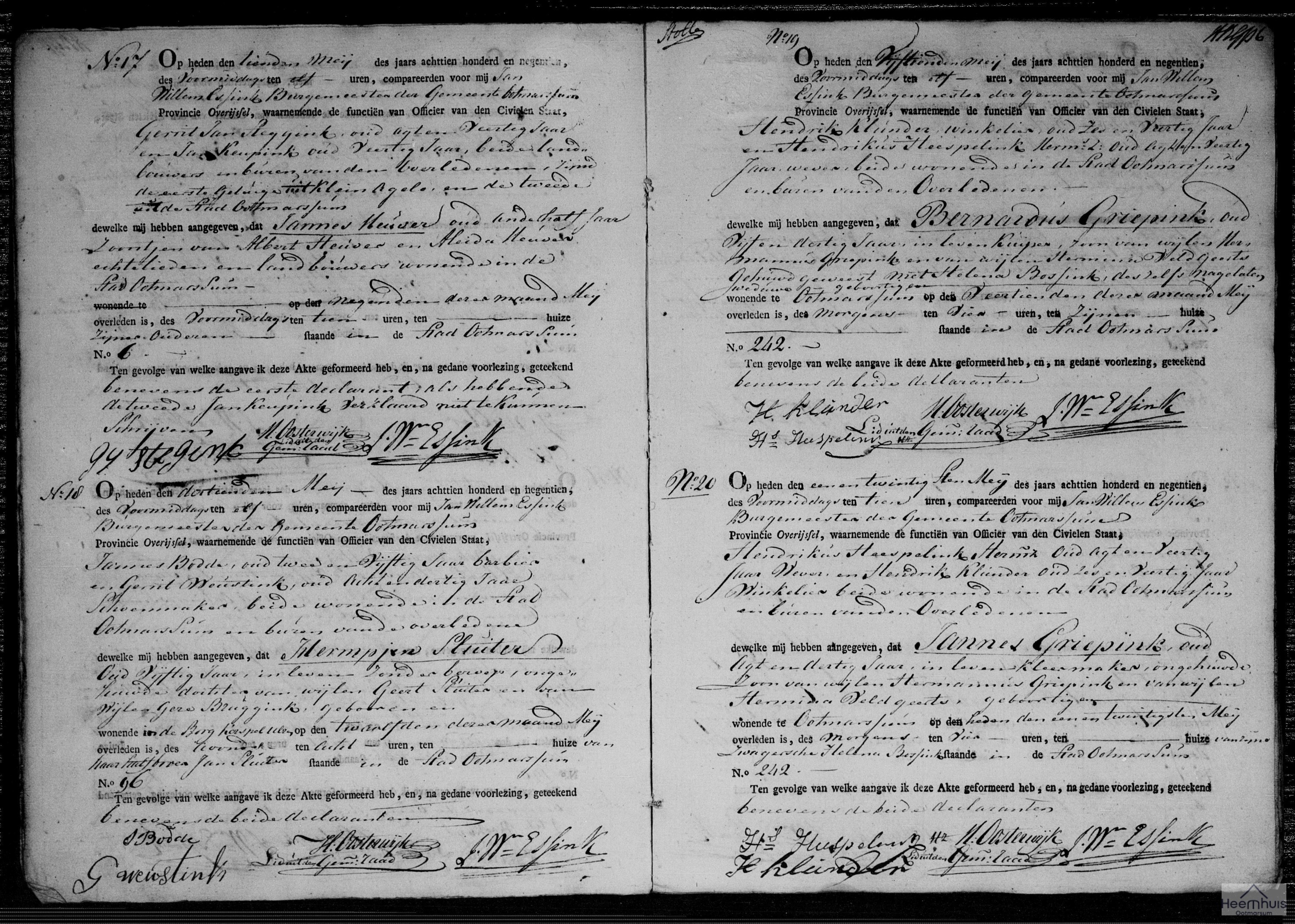 Overlijdensakte van Bernardus Griepink