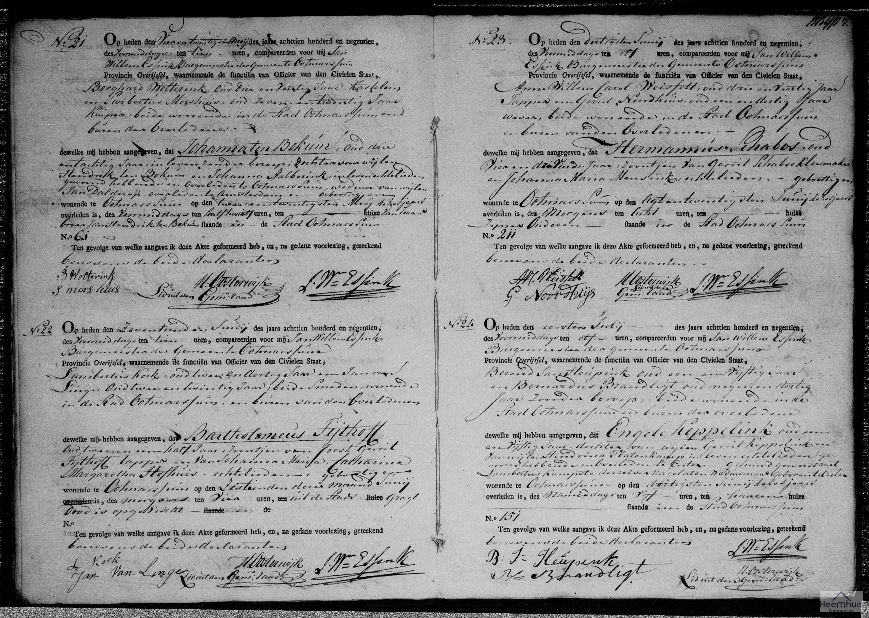 Overlijdensakte van Bartholomeus Tijthoff