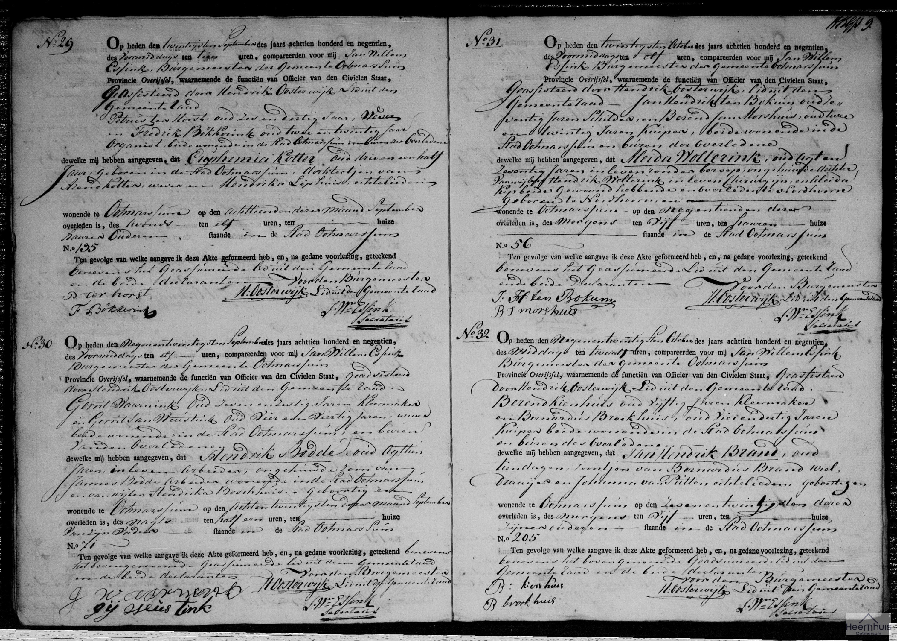 Overlijdensakte van Jan Hendrik Brand