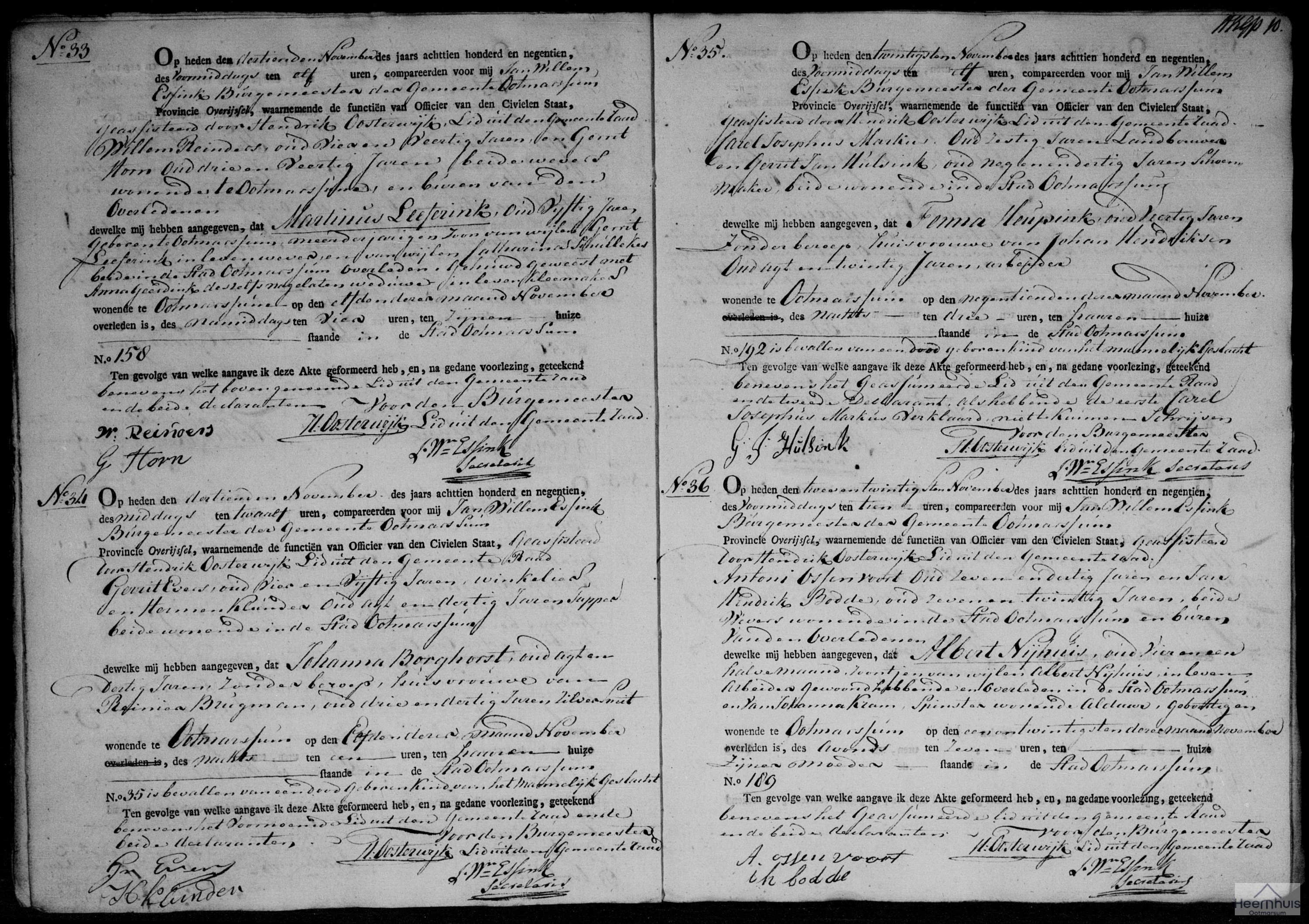 Overlijdensakte van Martinus Leeferink