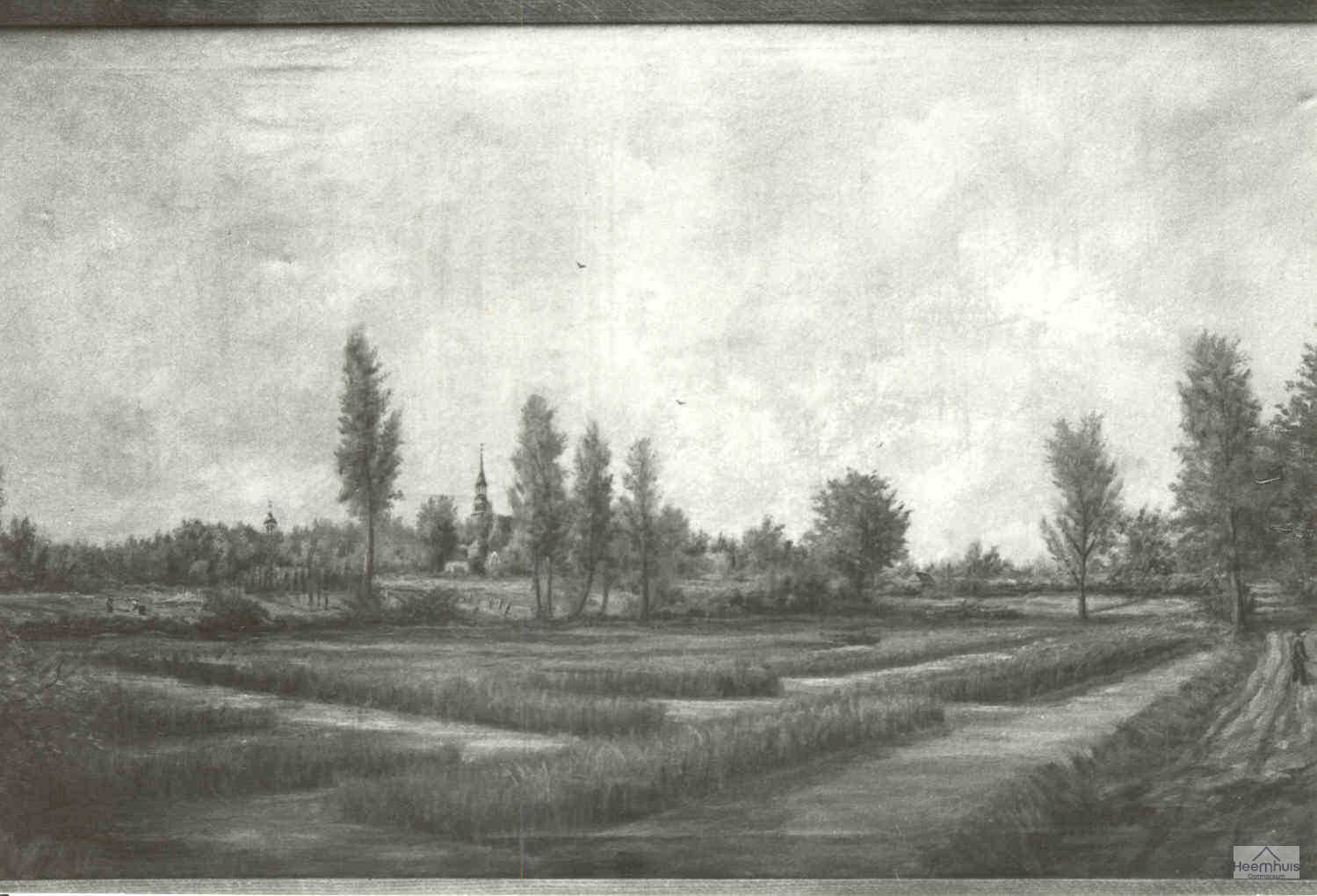 Een schilderij van schilder Piet Kleinschmit: Gezicht op Ootmarsum, gezien v