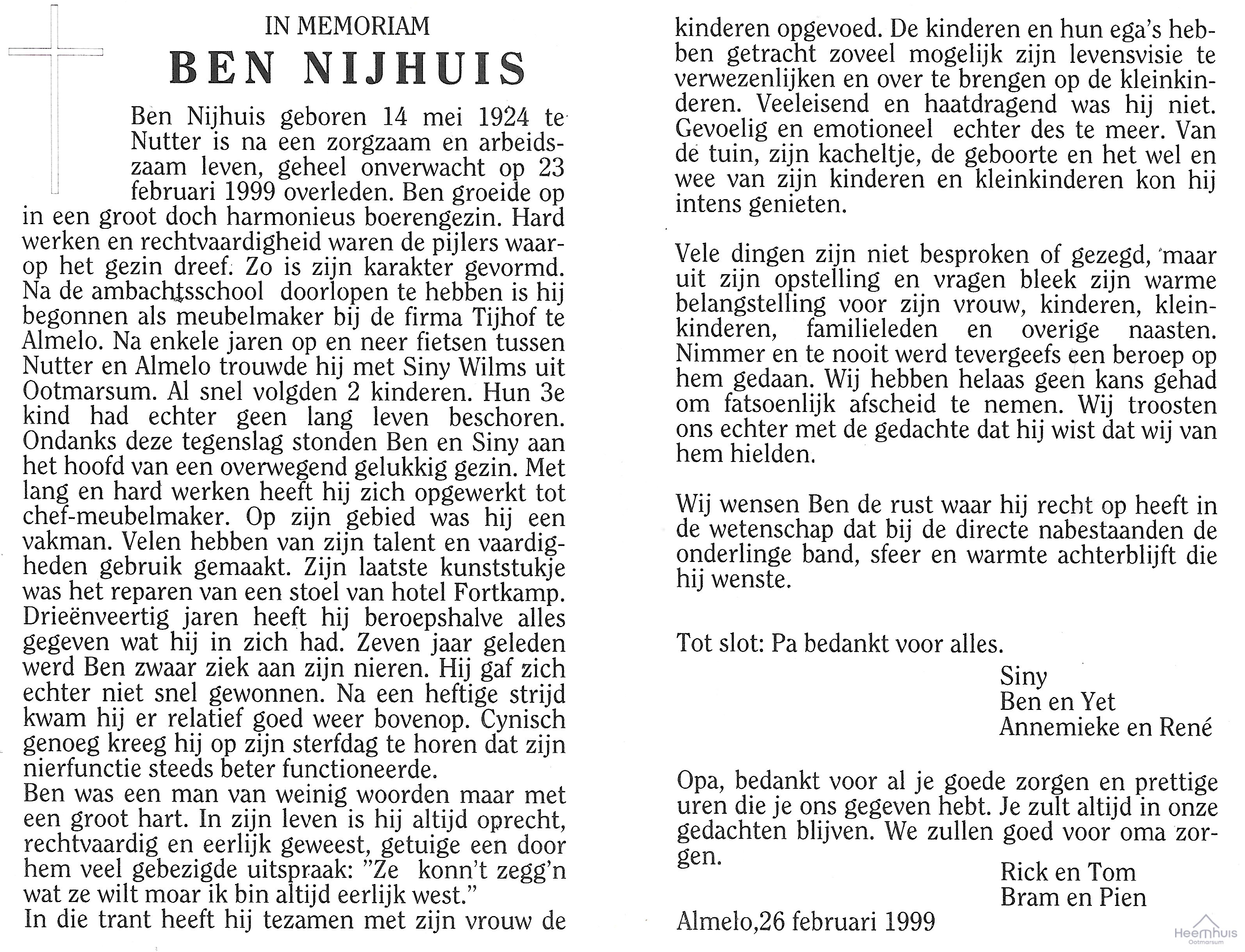 Bidprentje van Bernardus Gradus Nijhuis