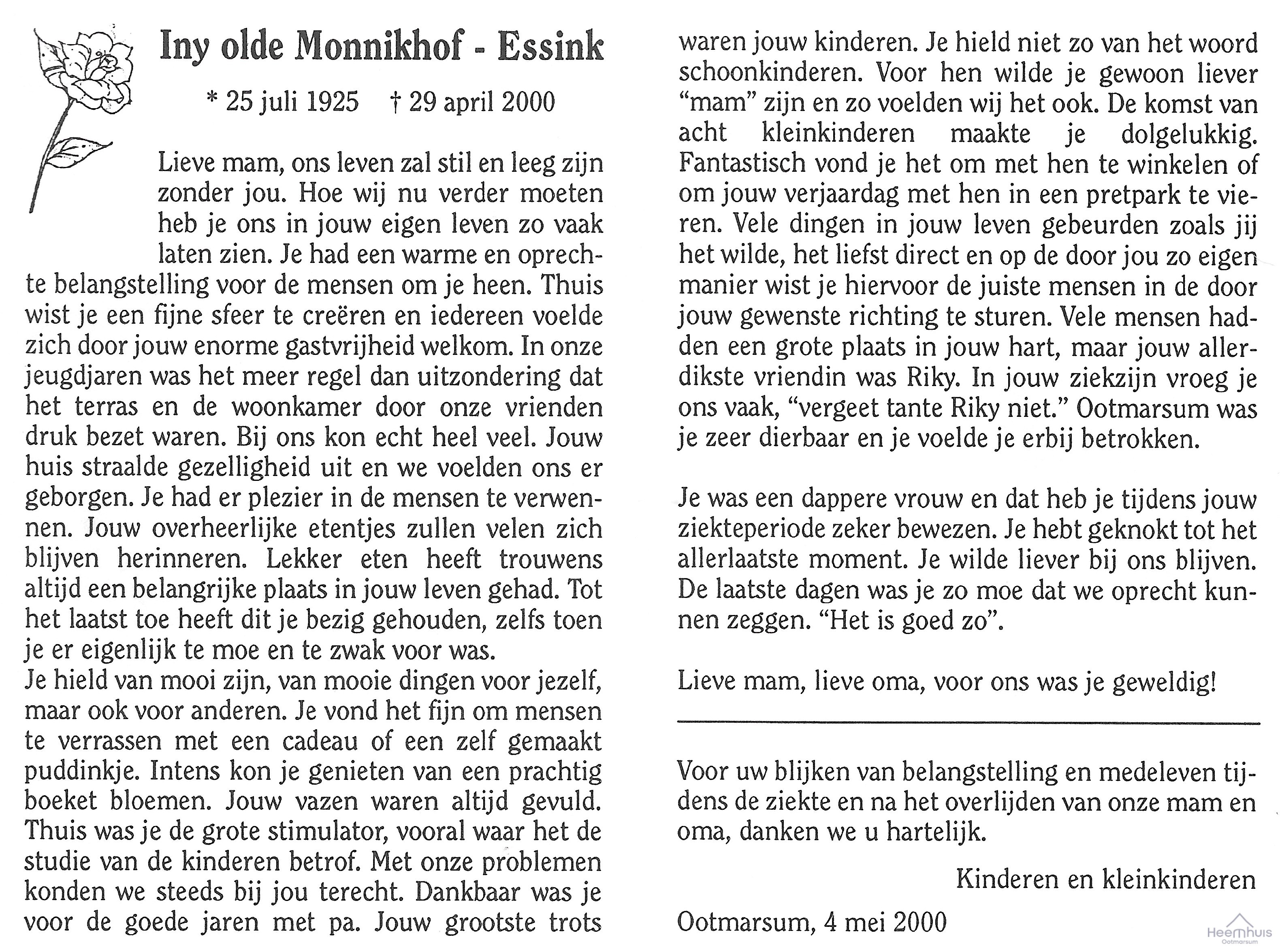 Bidprentje van Gezina Hermana Maria  Essink