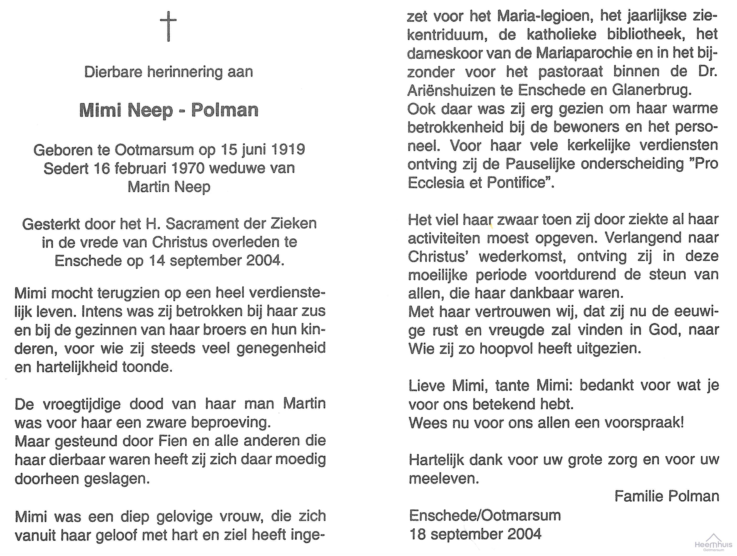 Bidprentje van Maria Helena Antonia Polman