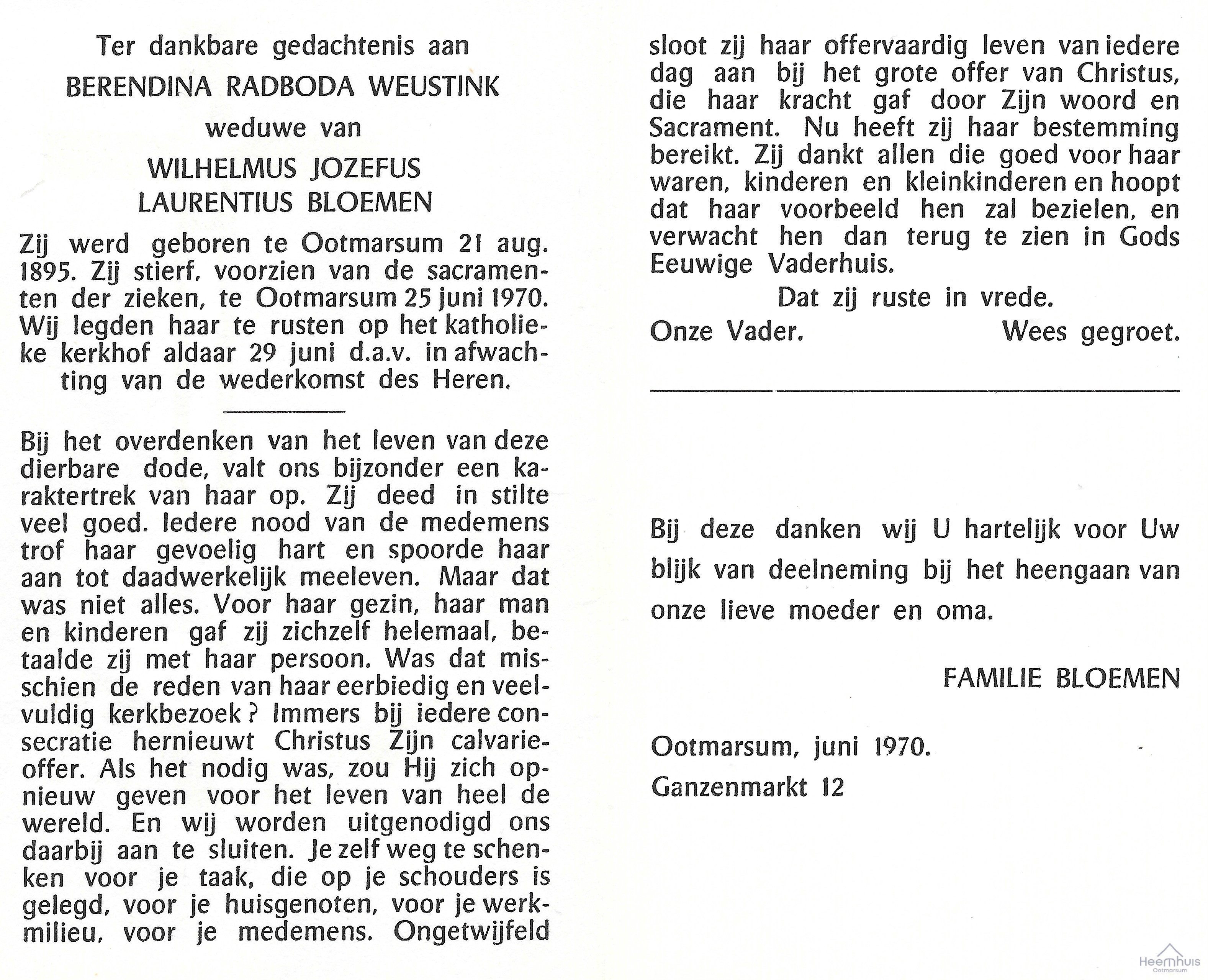 Bidprentje van Berendina Raboda Weustink