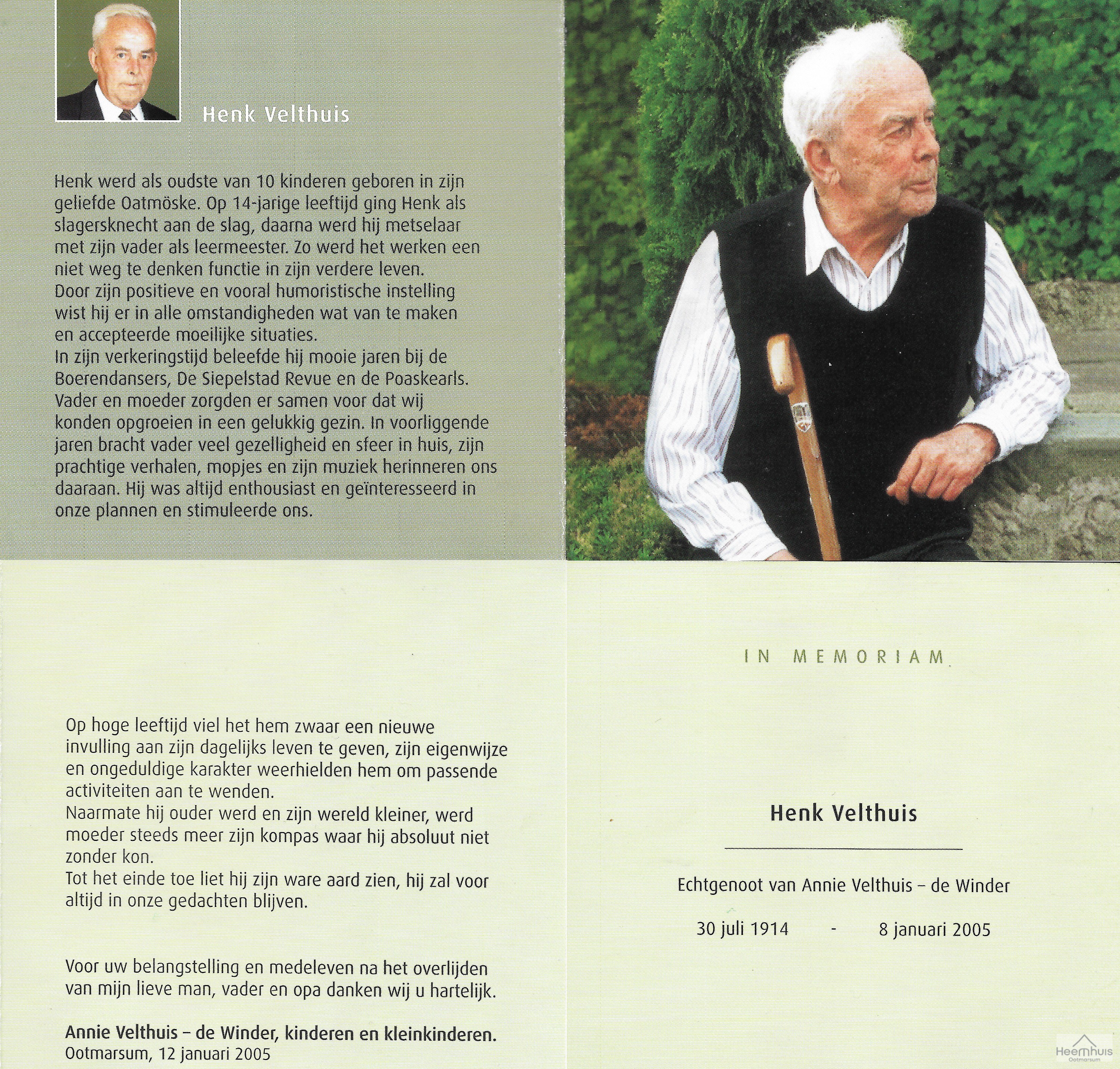 Bidprentje van Lambertus Hendrikus Velthuis Bidprentje van Lambertus Hendrikus Velthuis