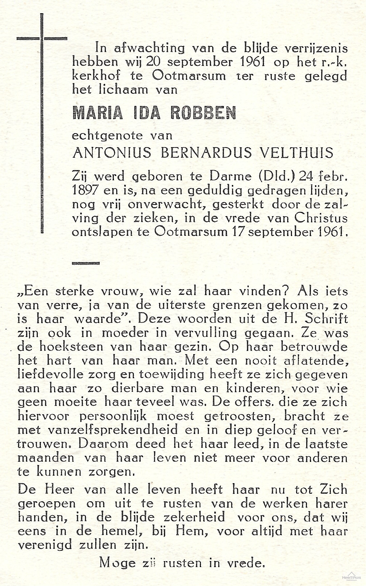 Bidprentje van Maria Ida Robben Bidprentje van Maria Ida Robben