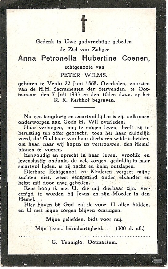 Bidprentje van Petronella Anna Hubertina Coenen