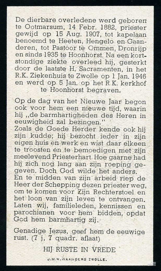 Bidprentje van Bernardus Johannes Josephus Bloemen