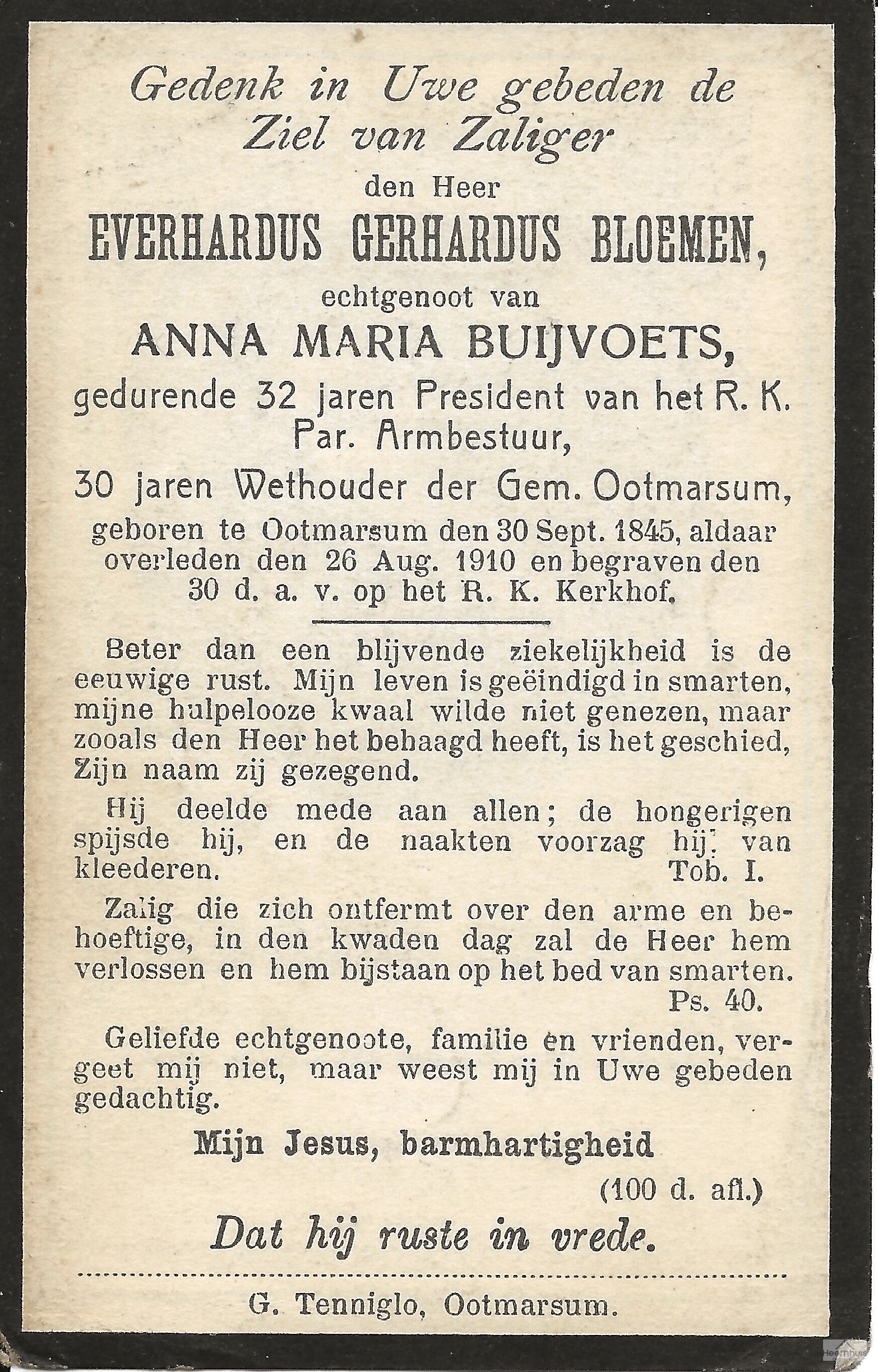 Bidprentje van Everhardus Gerhardus Bloemen