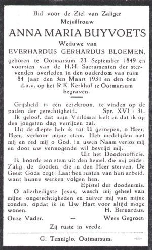 Bidprentje van Anna Maria Buijvoets