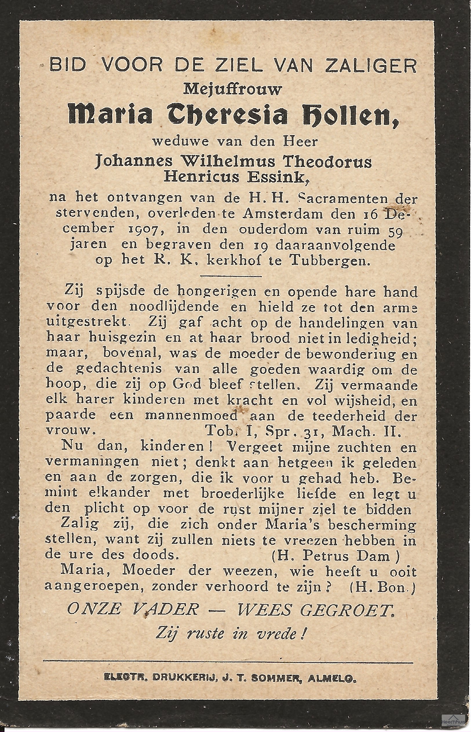 Bidprentje van Maria Theresia Hollen