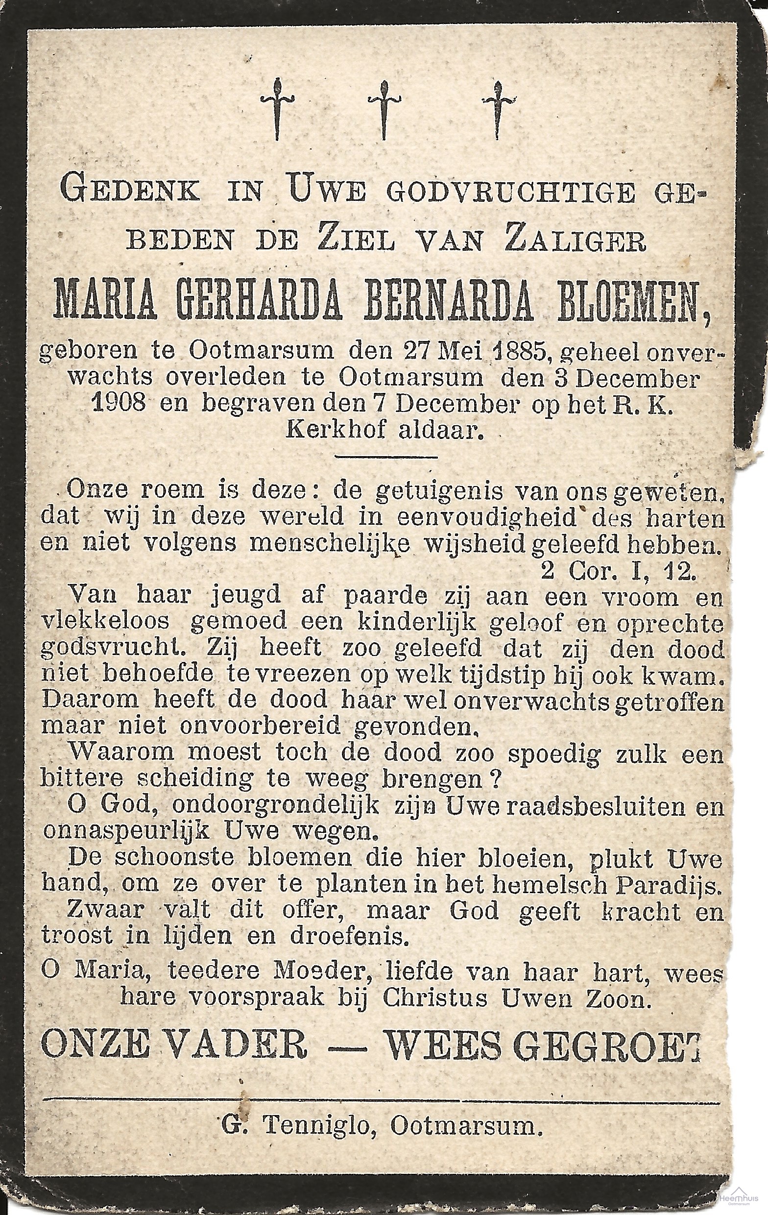 Bidprentje van Maria Gerharda Bernardina Bloemen
