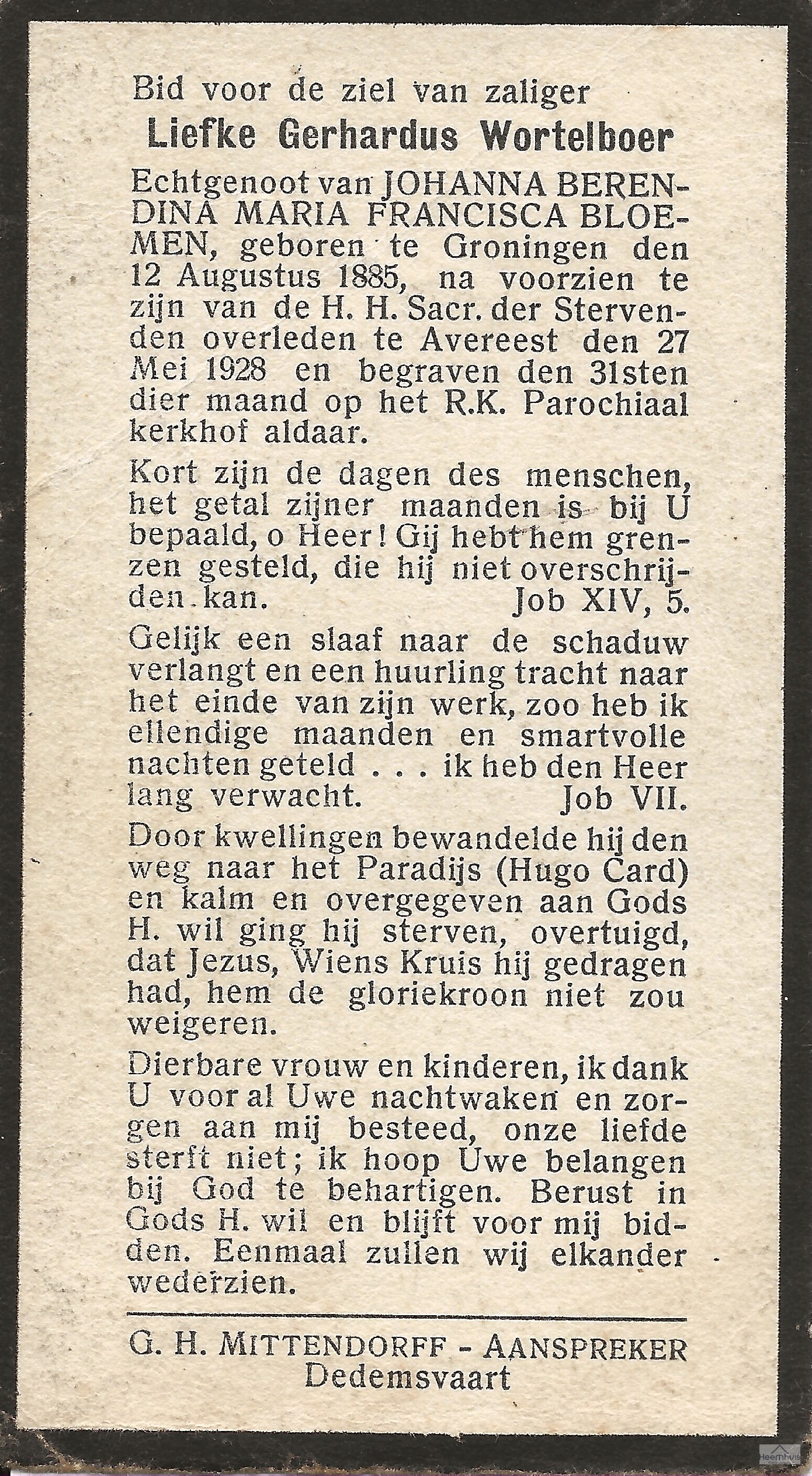 Bidprentje van Liefke Gerhardus Wortelboer