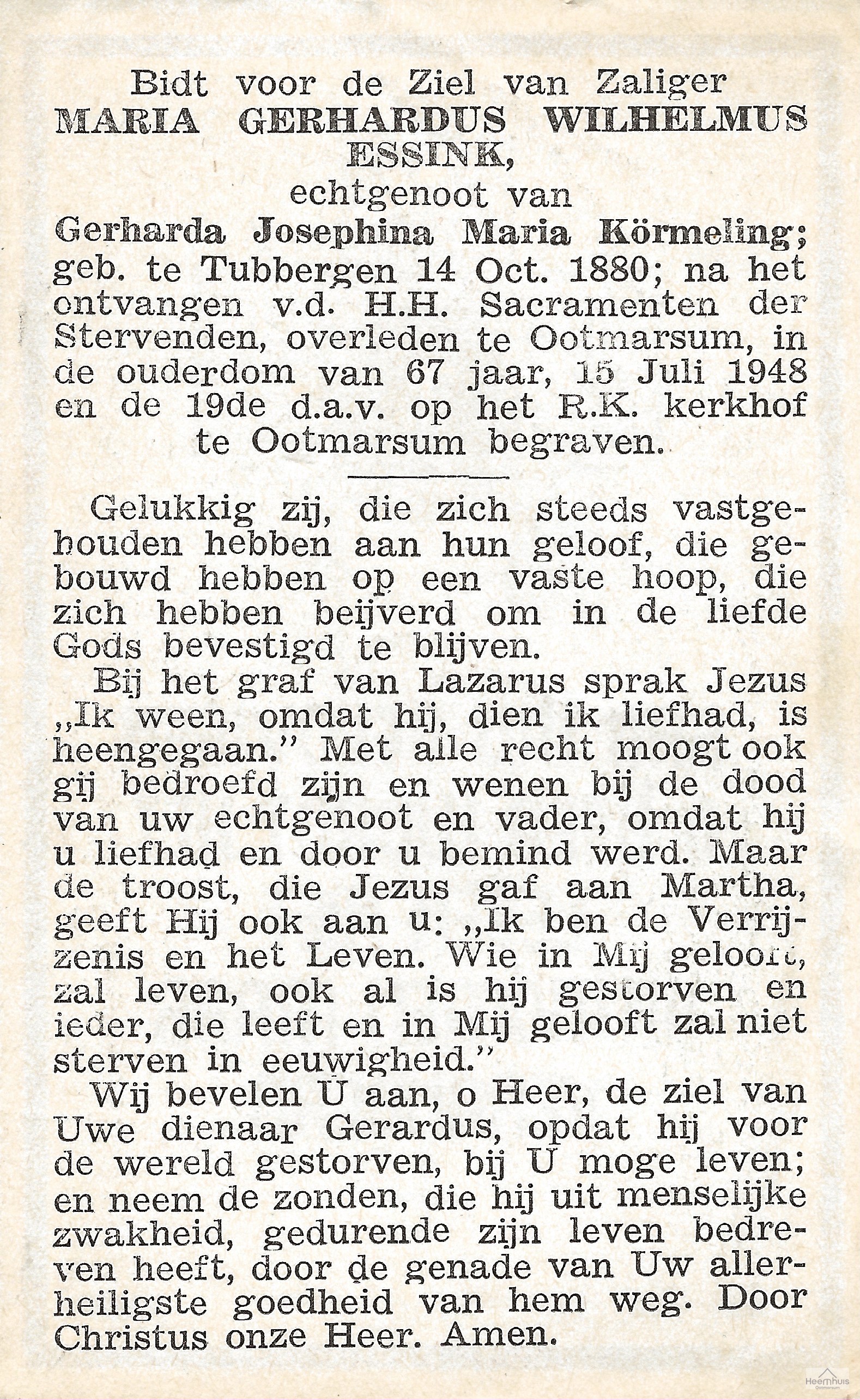 Bidprentje van Maria Gerhardus Wilhelmus Essink