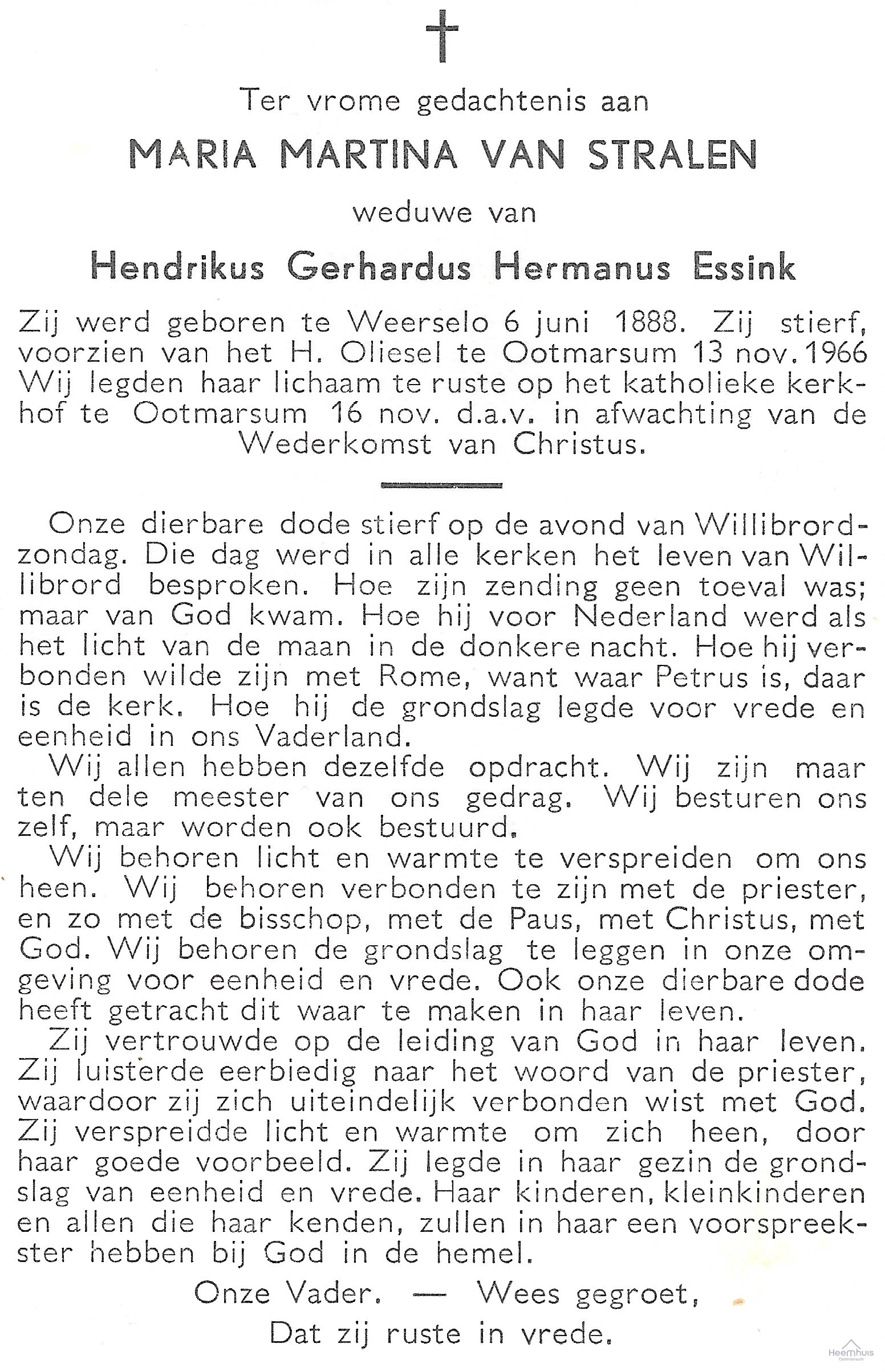 Bidprentje van Maria Martina van Stralen