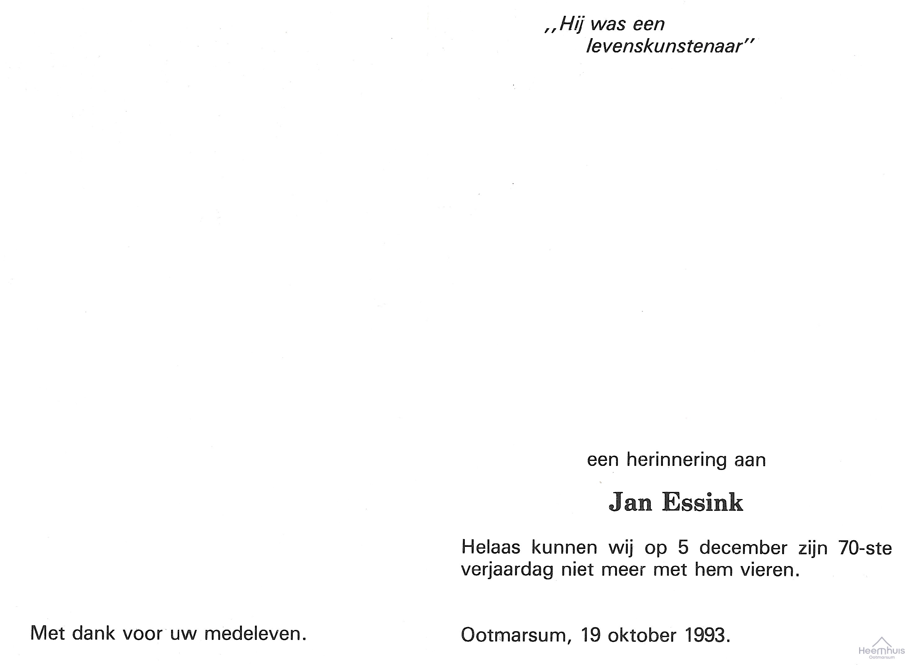 Bidprentje van Johannes Wilhelmus Hendrikus Essink Bidprentje van Johannes Wilhelmus Hendrikus Essink